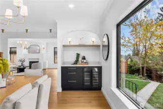 Beautifully crafted beverage and storage nook making entertaining a breeze!