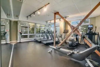 Exercise room. There’s also a sauna, meeting room and weight room all for respects to use.