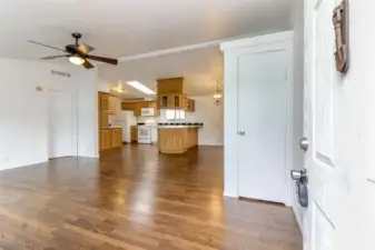 Floorplan opens seamlessly from living to kitchen, and dining