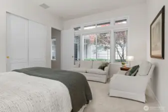 Large windows offer private views of front walkway and provide natural light in secondary en-suite.