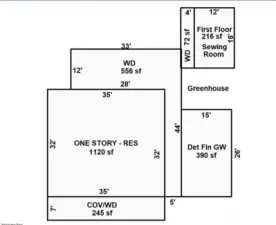Overhead view and SQFT w/ dimensions of home.
