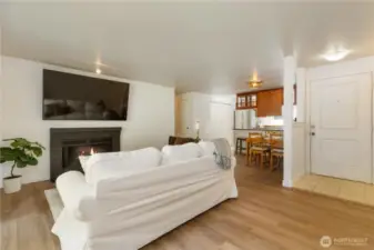 Great room concept open to dining and kitchen with eating area