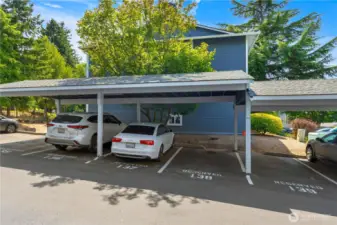 Enjoy 2 parking spots in front of your home.  1 covered and 1 uncovered spots to park along with 3 additional visitor spots in front of your building as well