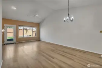 Big open concept living space with vaulted ceilings, feels very spacious ~