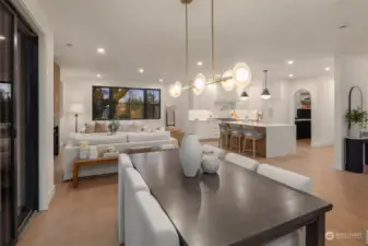 Dining room with view to great room and kitchen