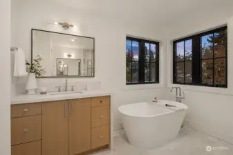 Soaking tub and second vanity