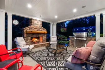 Year round relaxing and entertaining w/ custom wood burning fireplace w/ gas start.