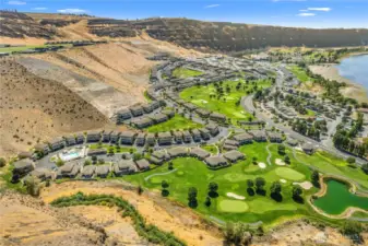 Aerial view of the property and surrounding amenities