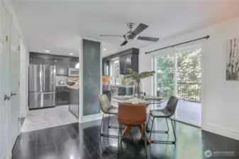 Breakfast nook with sliding door to deck
