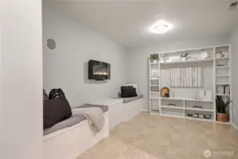Lower level bonus area with large storage closet and built in shelving