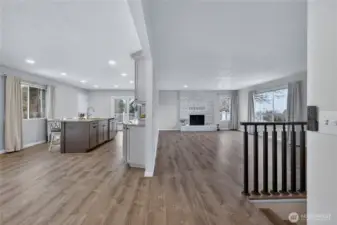 Upper level - large living room, dining, and new kitchen!