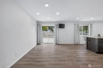 Dining room with slider to back patio, open to (brand new!) kitchen