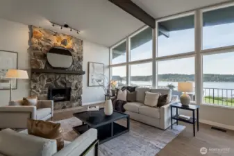 living room showcasing the fireplace