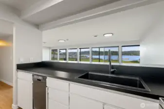 downstairs kitchen facing the lake