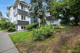 View of the building from the parking lot.