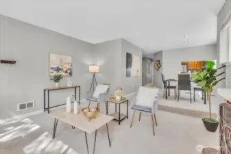 Living room to the kitchen.