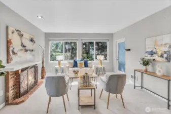 Living room and patio from the dining area and kitchen.