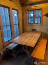 Eat-in kitchen with rustic dining table and benches