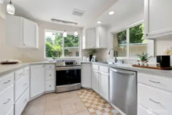 Kitchen sink with back yard view