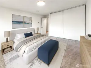 Spacious bedrooms with large closets.