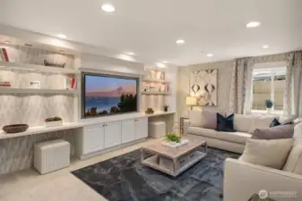 This ground level bonus room has it all! Custom built-ins, media center, upgraded lighting, extra spacious. Right next to the guest suite, offering ultimate privacy for the staying family and guests!