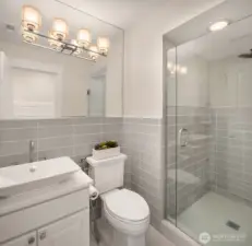Private bathroom for ground-level guest room.
