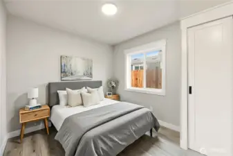 This is the office virtually staged to show how it could function as a bedroom. There is no closet in the room currently.