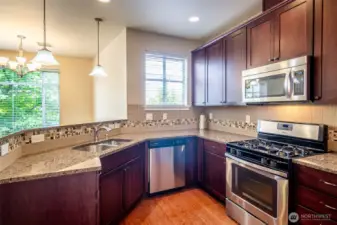 Lots of granite counter space and light to accommodate cooking needs!
