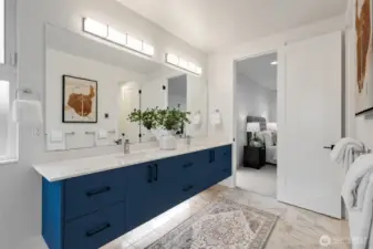 Mirror reflects into the toilet room.