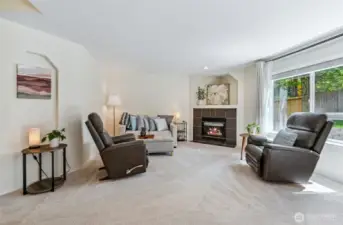 Warm and inviting living space has a gas fireplace which brings ambiance and serenity into the room.
