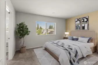 Virtually staged primary bedroom