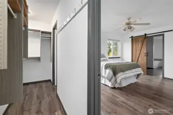 The primary bedroom has an extensive and well organized walk in closet with two doors.