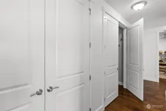 A shot of the hallway with double closets for even more storage.