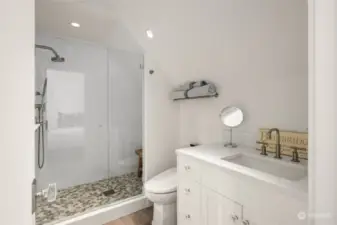 A 3/4 bath for the guests.