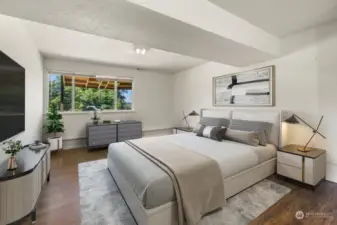 Virtually staged lower bedroom