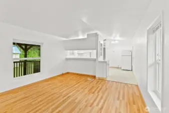 Large, open, and bright kitchen and eating area