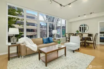 Huge floor to ceiling windows flood the room with light!