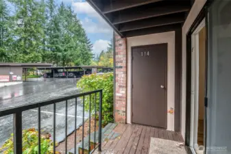 Storage on deck. Deck leads to convenient ample parking just outside unit and to assigned carport parking space.