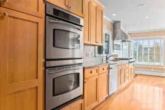 The custom oak cabinetry offers timeless design and style.