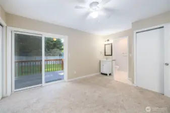 Master bedroom has 3/4 bath with sink separate from toilet and shower