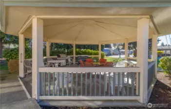 Covered gazebo features BBQ's and covered seating