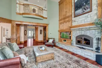 Amazing family room with wood burning fireplace