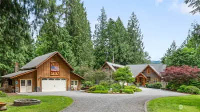 Front driveway - Front view of home - Traditional architectural design, English cottage stone & timber.