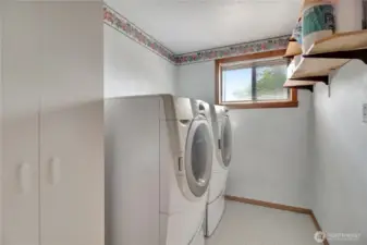 Utility room with laundry directly across from the downstairs bathroom.