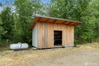 Additional storage shed offers additional room for all your gear.