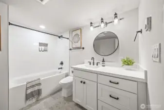 Full bathroom located on lower floor with stylish finishes.