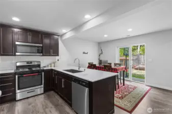 kitchen adjacent to designated eating space
