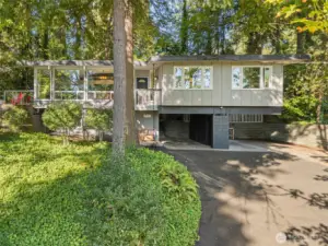 Front view showing double carport
