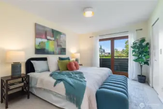 Primary bedroom suite with balconette and Arboretum views
