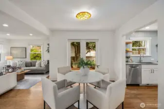 Dining room with French doors out to large deck